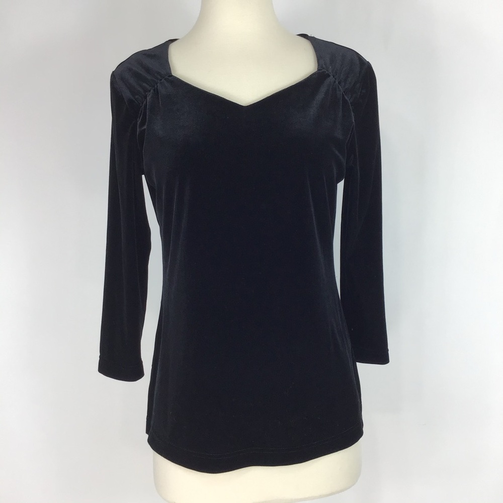 vintage black velvet top M 3/4 sleeve Vintage Studio sweetheart neck y2k 90s